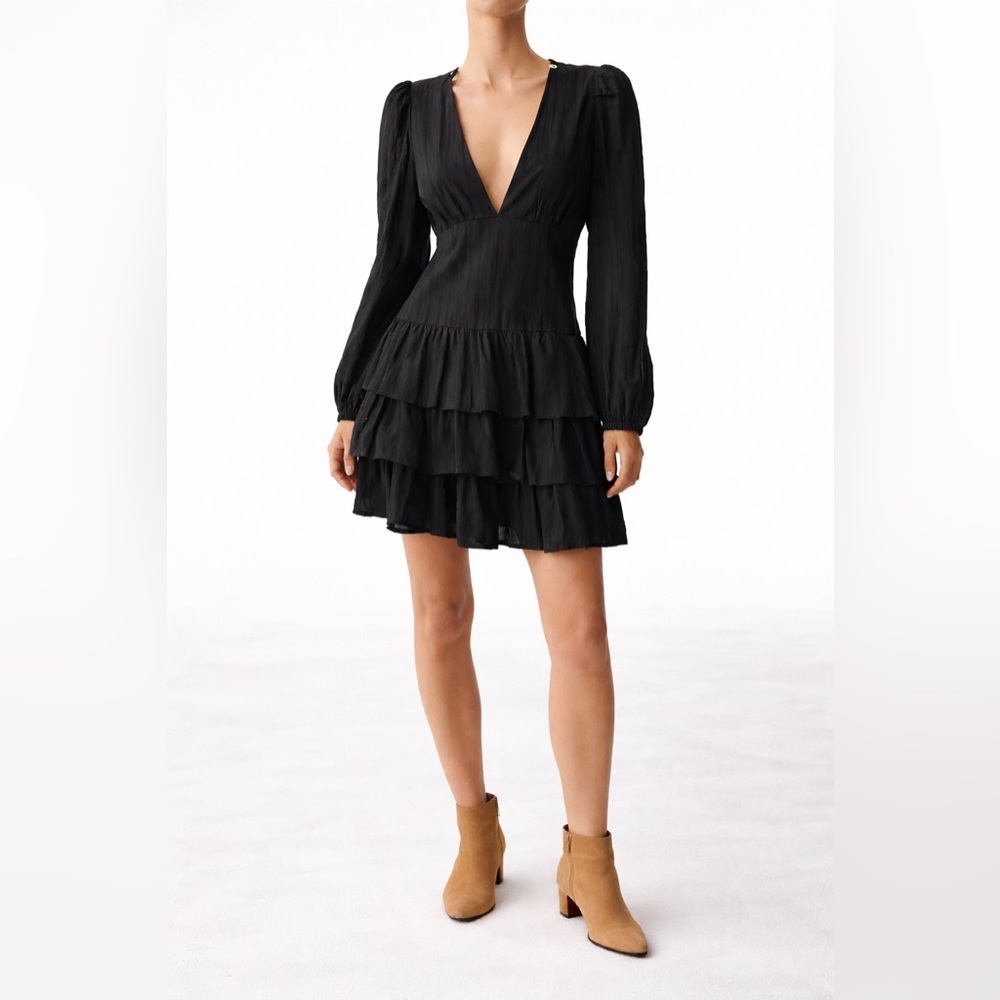 ZARA Tiered Ruffle Mini Dress Black Long Sleeve Size L (NWT)